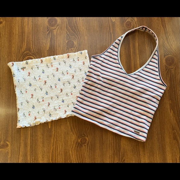 Set Of 2 Hollister Tops, Tube Top And Cropped Halter, Floral And Stripes - Picture 2 of 6